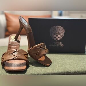 Vince Camuto Tan Woven Heeled Mules